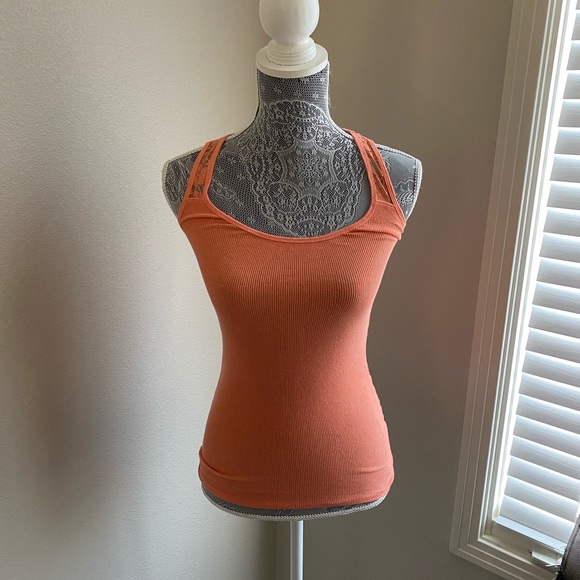 American Eagle Orange Lace Back Tank Top - Picture 1 of 6